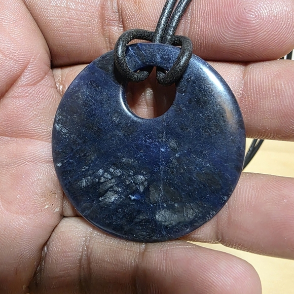 Sodalite Donut Shaped Pendant On 14in. Leather Cord With Sgerling Silver Clasp - Picture 1 of 5